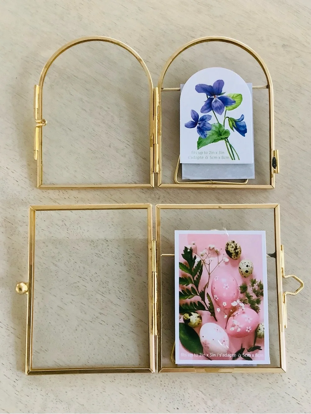 2 Pressed Glass Mini Picture Frames